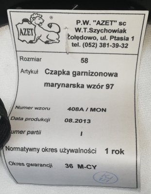 Czapka garnizonowa marynarska - ORP Kraków