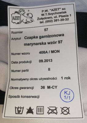 Czapka garnizonowa marynarska - Lotnictwo morskie