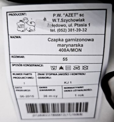 Czapka garnizonowa marynarska - Marynarka Wojenna