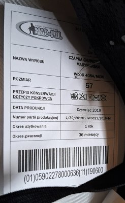  Czapka garnizonowa marynarska - ORP Grom