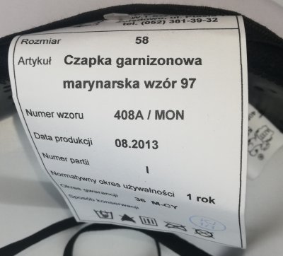 Czapka garnizonowa marynarska - ORP Hydrograf