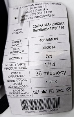 Czapka garnizonowa marynarska - ORP Sokół