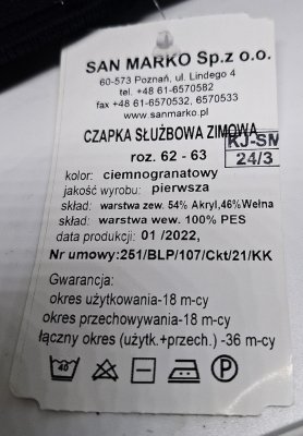 Czapka służbowa zimowa wz. 2009