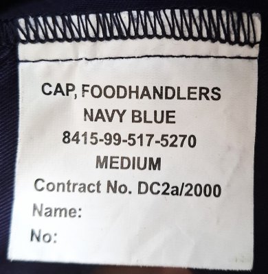 Royal Navy foodhandlers cap